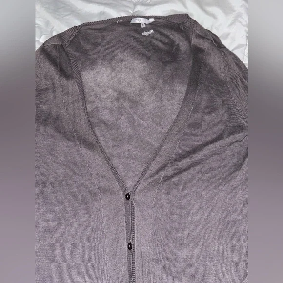 Maje Cardigan Cotton Linen Blend Women's S Small Sweater Gray Grey Deep V Neck